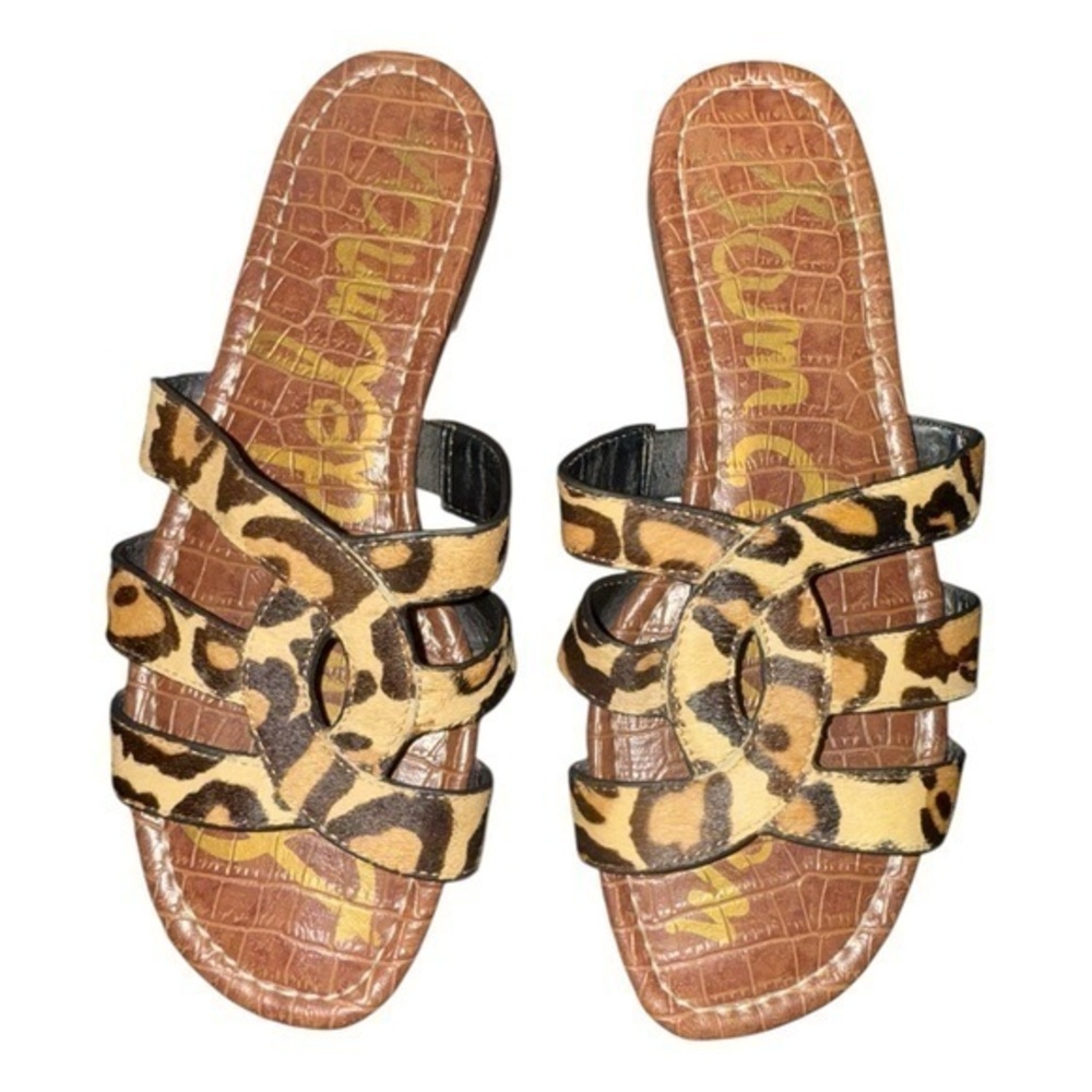 Sam Edelman Bryna Animal Print Calf Fur Leather Slide Sandals Shoes6.5